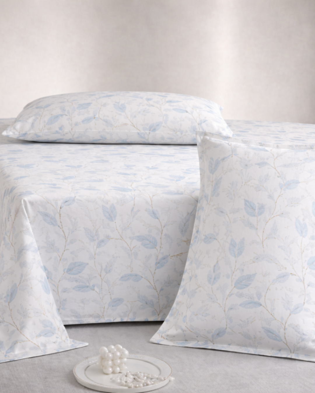 Super King Size Bedsheet | 400TC | 100% Pure Cotton Super King Size Bedsheet(275×275cm) with 2 Pillow Covers | Botanical Pattern (Light Blue)
