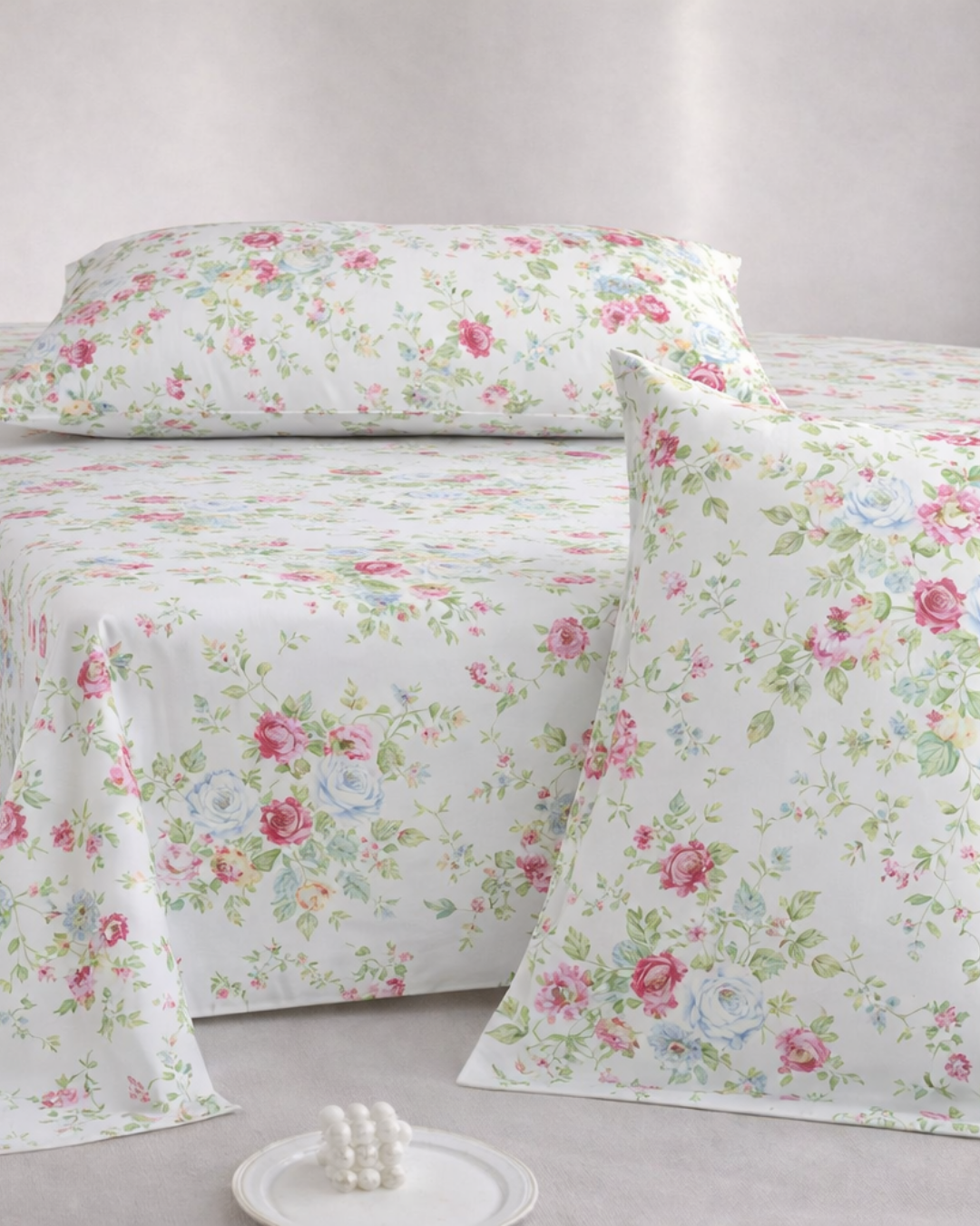 Super King Size Bedsheet | 400TC | 100% Pure Cotton Super King Size Bedsheet(275×275cm) with 2 Pillow Covers | Floral Pattern(White & Pink)