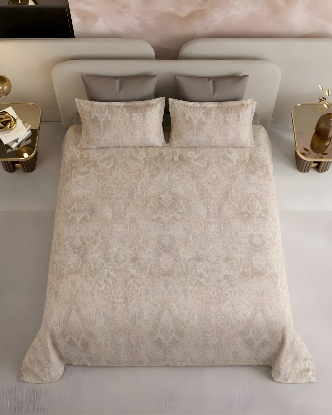 Super King Size Bedsheet | 400TC | 100% Pure Cotton Super King Size Bedsheet(275×275cm) with 2 Pillow Covers | Floral Pattern(Beige)