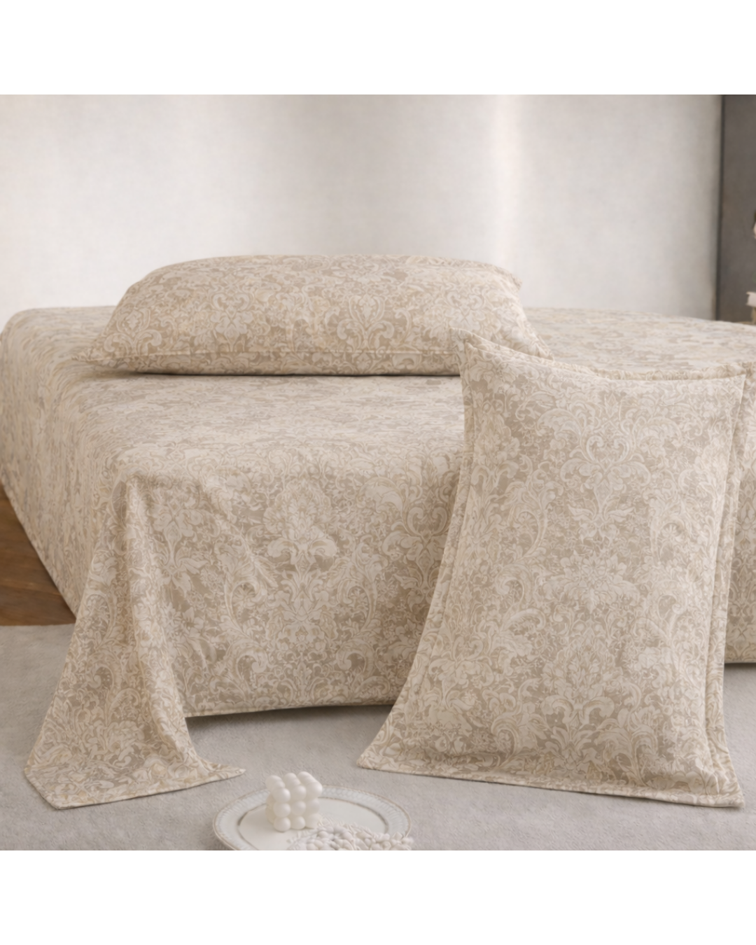 Super King Size Bedsheet | 400TC | 100% Pure Cotton Super King Size Bedsheet(275×275cm) with 2 Pillow Covers | Floral Pattern(Beige)