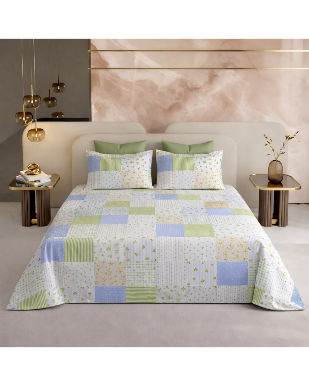 Super King Size Bedsheet | 400TC | 100% Pure Cotton Super King Size Bedsheet(275×275cm) with 2 Pillow Covers | Geometric Pattern (Multicolor)