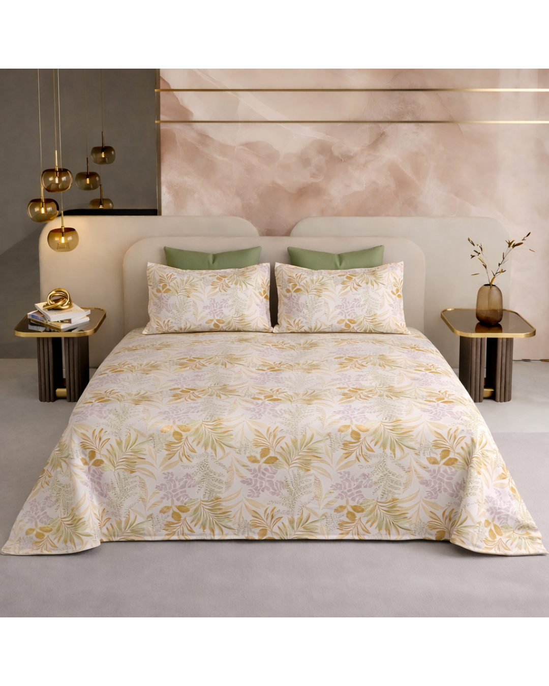 Super King Size Bedsheet | 400TC | 100% Pure Cotton Super King Size Bedsheet(275×275cm) with 2 Pillow Covers | Leaf Pattern (Multicolor)