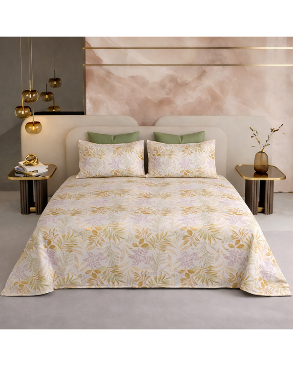 Super King Size Bedsheet | 400TC | 100% Pure Cotton Super King Size Bedsheet(275×275cm) with 2 Pillow Covers | Leaf Pattern (Multicolor)