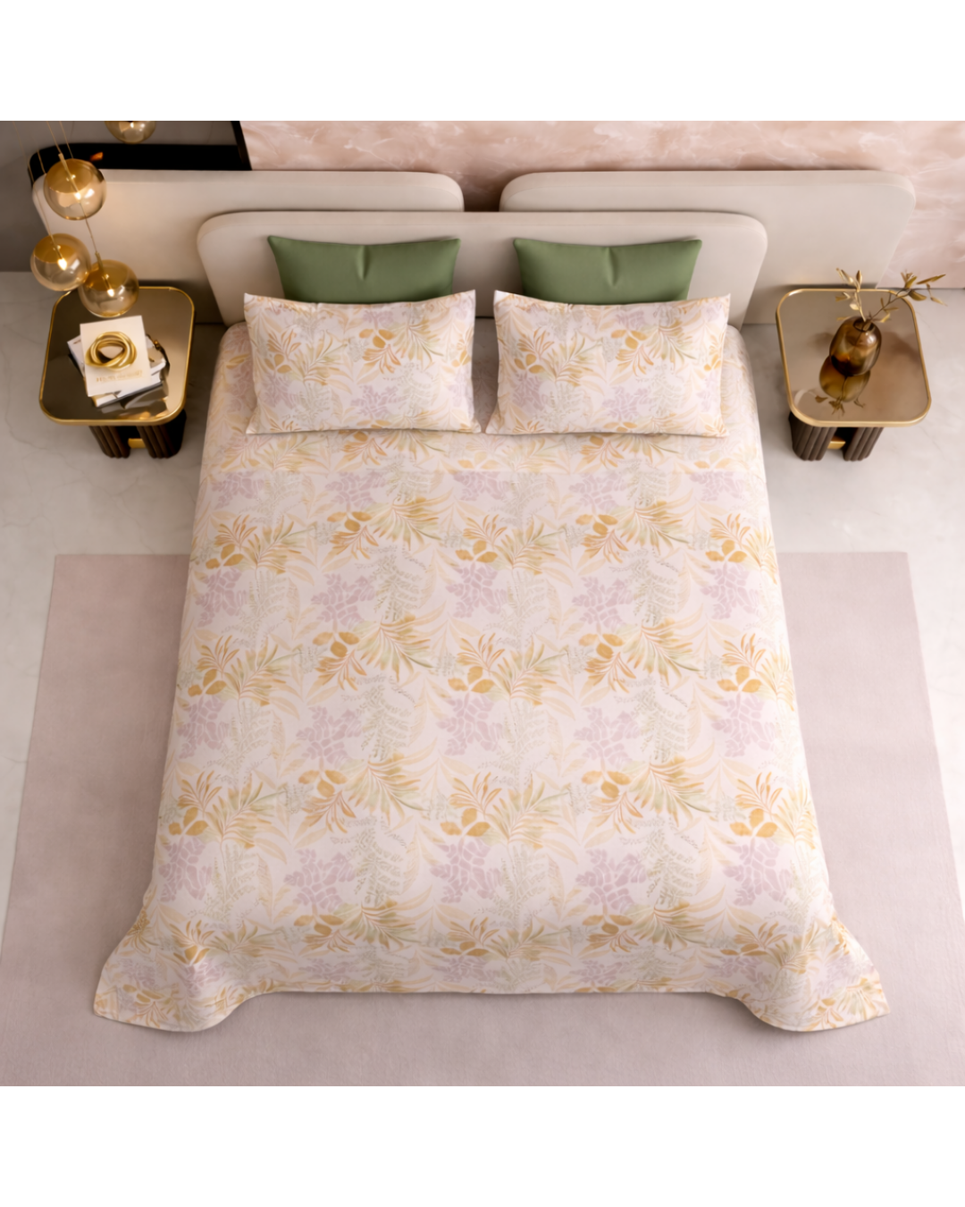 Super King Size Bedsheet | 400TC | 100% Pure Cotton Super King Size Bedsheet(275×275cm) with 2 Pillow Covers | Leaf Pattern (Multicolor)