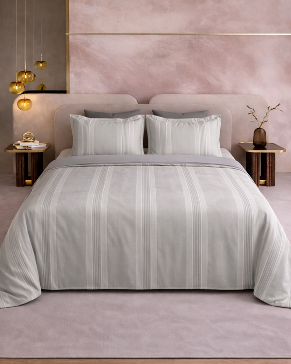 Super King Size Bedsheet | 400TC | 100% Pure Cotton Super King Size Bedsheet(275×275cm) with 2 Pillow Covers | Striped Pattern(Grey)