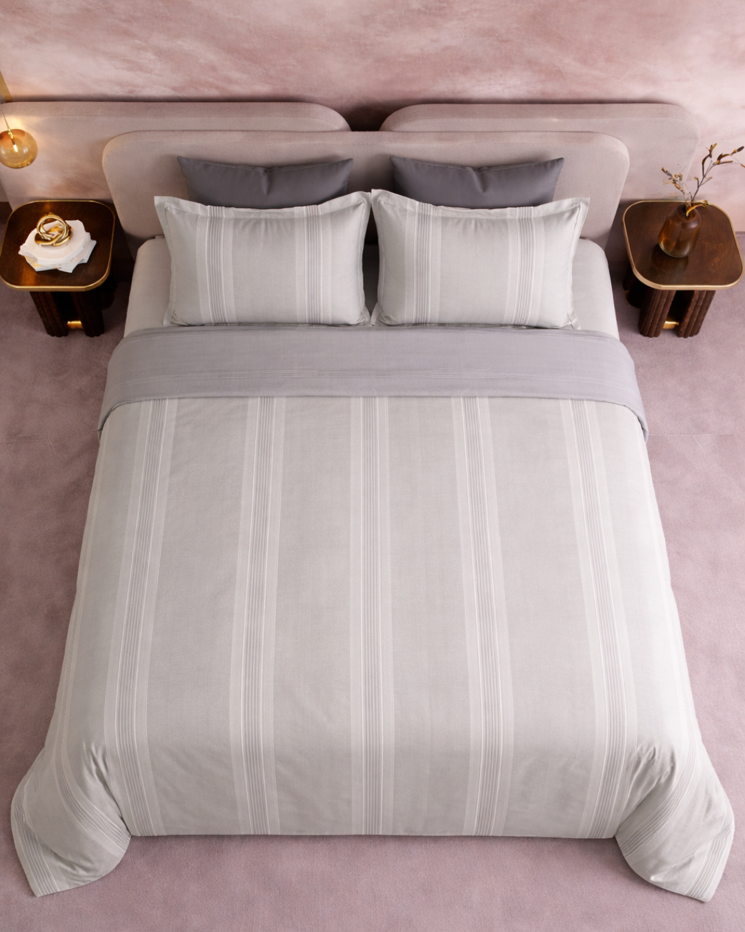 Super King Size Bedsheet | 400TC | 100% Pure Cotton Super King Size Bedsheet(275×275cm) with 2 Pillow Covers | Striped Pattern(Grey)